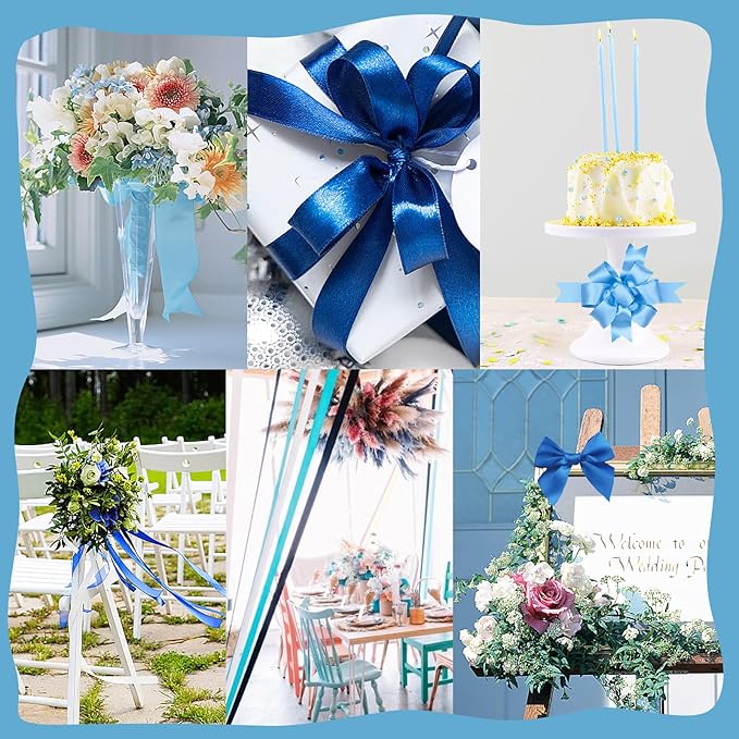 150 Yards Blue Satin Ribbon 1-1/2 Inch 6 Rolls Assortment Ribbons for Crafts Gift Wrapping Flower Bouquet Wedding Invitations Birthday Party Festival Decoration Hair Bows