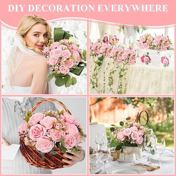 8 Bundles Artificial Peonies Flowers Boho Faux Flowers Arrangements Artificial Centerpiece Spring Bouquet Floral Wedding Decoration for Vase(Pink)