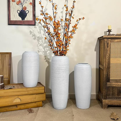 Large Rustic Ceramic Farmhouse Vase,19.7 Inch Tall Pottery Decor Floor Vases Vintage Flower Vases for Home Living Room Entryway Table Centerpiece Decor,Terracotta Vase,Wedding Gift,White