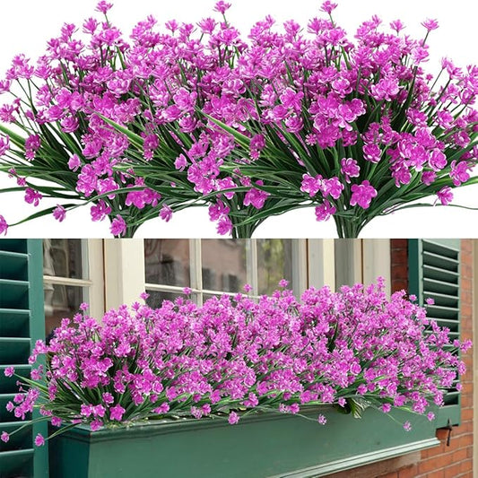 8 Bundles Artificial Flowers, Fake Artificial Greenery UV Resistant No Fade Faux Plastic Plants for Wedding Bridle Bouquet Indoor Outdoor Home Garden Kitchen Office Table Vase (Fuchsia)