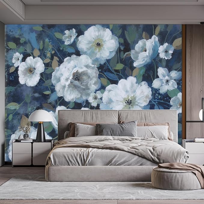 Wall Mural Peel and Stick Vintage Floral Mural- Thick Canvas Waterproof Wallpaper Art for Living Room Bedroom, Large Self-Adhesive Decor (Color-7, 197×120 inch)
