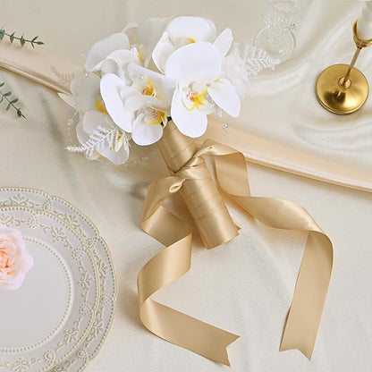 Double Face Gold Satin Ribbon 1-1/2 inch X50Yards Polyester Gold Ribbon for Gift Wrapping Very Suitable for Weddings Party Hair Bow Invitation Decorations and More