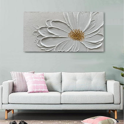 Hand Painted White Flower Texture Art 24x48 inch Modern Abstract Home Wall Decoration Oil Painting