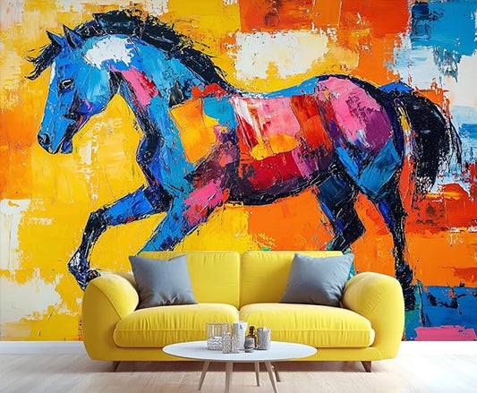 Abstract Horse Wall Mural, Colorful Horse Art 3D Wall Murals, Bold Abstract Animal Wallpaper Mural, for Living Room Bedroom Large Wallpaper Indoor Decor 169.3" W x118.2 H