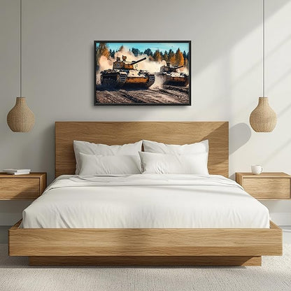 Military Tanks Large Wall Art Framed Wall Decor for Living Room, Tank Pictures Oversized Canvas Print Painting Modern Extra Large Framed Artwork for Bedroom Office Home Decor 36"x24"