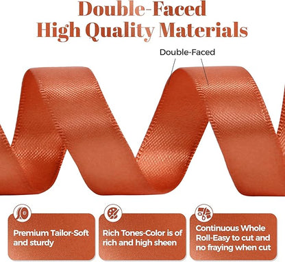 Copper Satin Ribbon, Double Faced 5/8 Inch X 50 Yards Copper Ribbon, Premium Satin Ribbon for Gift Wrapping, Crafts, Hair Bow Making, Sewing, Flower Bouquet, Wedding Party Decor