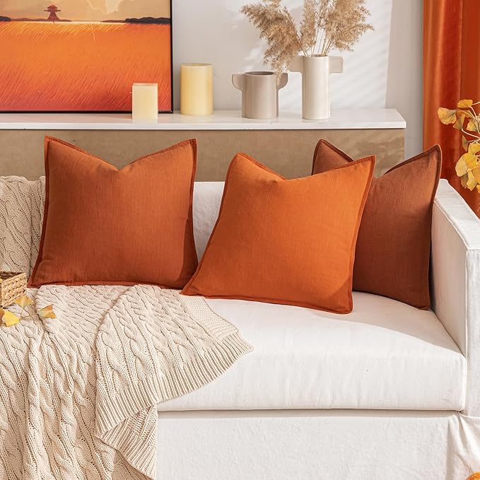 MIULEE Decorative Linen Pillow Covers 20x20 Inch Burnt Orange Boho Farmhouse Neutral Couch Throw Pillows for Bed Pack of 2 Accent Modern Pillowcase Summer Sofa Livingroom Home Decor