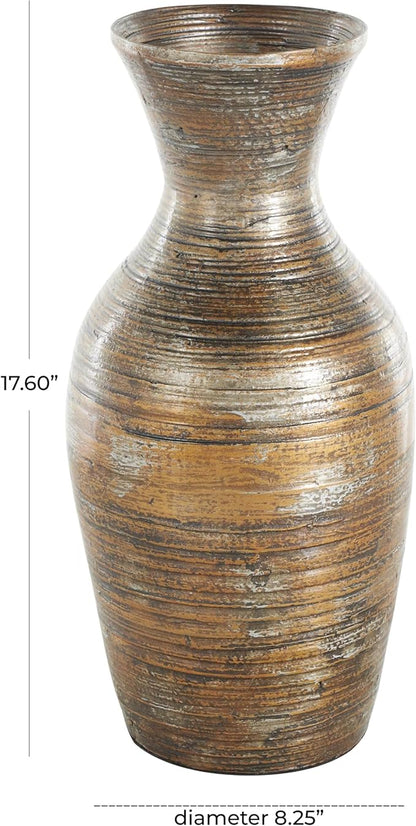 Deco 79 Bamboo Wood Decorative Vase Antique Inspired Pot Centerpiece Vase, Vase for Home Decoration 8" x 8" x 18", Brown