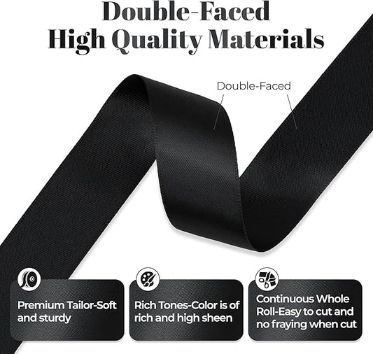 Black Satin Ribbon, Double Faced 7/8 Inch X 50 Yards Black Ribbon, Premium Satin Ribbon for Gift Wrapping, Crafts, Hair Bow Making, Sewing, Flower Bouquet, Wedding Party Decor