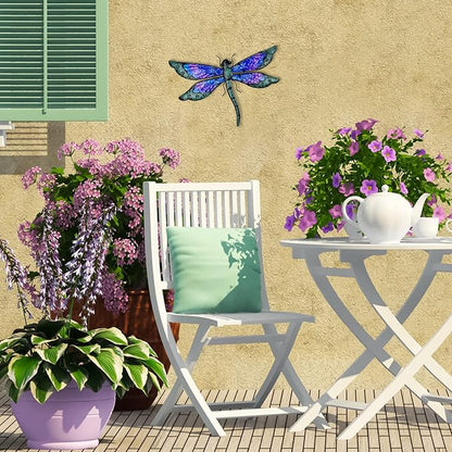 HONGLAND Metal Dragonfly Decor, Dragonfly Outdoor Wall Decor, Metal Wall Art, Wall Sculptures Gifts Hanging Decorations for Garden Yard Home-Blue 14 Inch