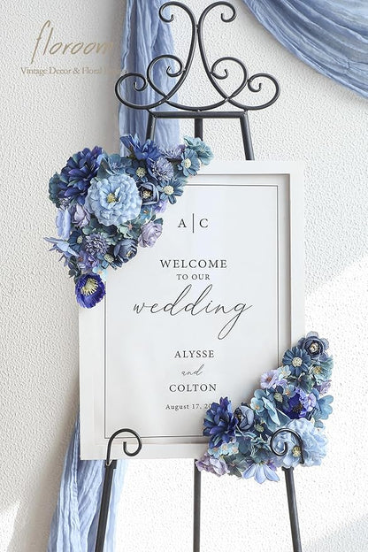Floroom Mini Artificial Flower Heads Dusty & Navy Blue Fake Peony Daisy Rose Multicolor Small Faux Silk Flower Heads for Cake Craft Garland Wedding Party Graduation Cap DIY Home Decoration, 0.8"-3.6"