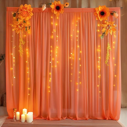 10ft x 10ft Orange Backdrop Curtains, Wrinkle-Free Sheer Chiffon Fabric Photo Backdrop Drapes for Wedding Arch Party Ceremony Stage Photography Decorations