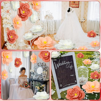 Giant Paper Flowers Artificial Large Paper Flower Decoration for Handcrafted Wall Backdrop Christmas Mexican Wedding Graduation Bridal Shower Birthday Party Supplies(Pink White,18 Pcs)