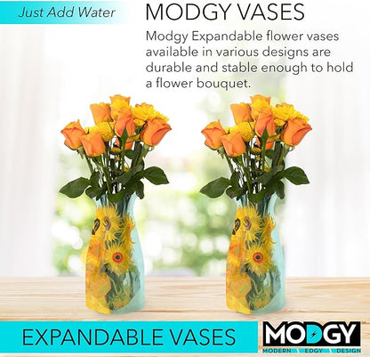 MODGY Expandable Flower Vase, Plastic Decorative Modern Foldable Printed Vases for Centerpieces for Wedding, Dining Table, Home Decor, Living Room, Bathroom, Sunflowers, Vincent Van Gogh, 2 Pack