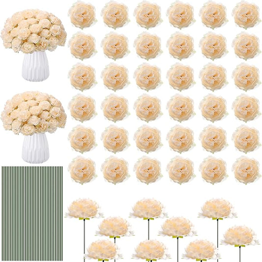 200 Pcs Flowers Long Stem Artificial Rose Bulk, 3.2 Inches Silk Rose Head Flowers Faux for Wedding Bridal Bouquet Independence Day Home Floral DIY Centerpieces Party Decoration(Champagne)