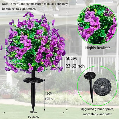 2 Pcs Artificial Boxwood Topiary Ball Trees - Purple 23" with Ground Spike, Weather Proof UV Resistant Faux Greenery Shrubs Bushes for Porch, Garden, Front Yard Decor, Indoor/Outdoor Planters