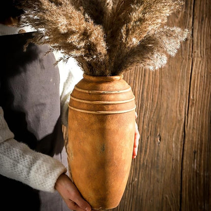 Large Ceramic Flower Vase, 12.87 inch Terracotta Vase, Rustic Farmhouse Vintage Vases for Home Decor, Living Room Shelf Decor, Enterway, Table Decoration