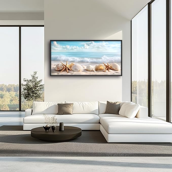 Beach Seashells Large Wall Art Framed Wall Decor for Living Room Ocean Pictures Oversized Canvas Print Painting Modern Extra Large Framed Artwork for Bedroom Office Home Decor 60"x30"