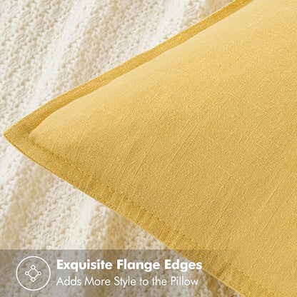 MIULEE Decorative Linen Pillow Covers 20x20 Inch Yellow Boho Farmhouse Neutral Couch Throw Pillows for Bed Pack of 2 Accent Modern Pillowcase Summer Sofa Livingroom Home Decor