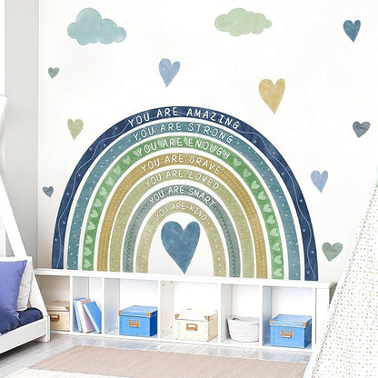 Watercolor Rainbow Wall Sticker Peel and Stick Kids Nursery Wall Decor Stickers Boho Blue Inspirational Walls Decals for Boys Bedroom You Are Decal Motivational Vinyl Art Murals for Baby Room Playroom