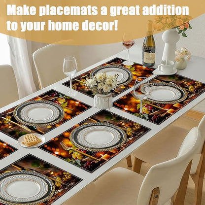 Wine Placemats Set of 6, Linen Place Mat Washable Stain Resistant Table Mats for Country Winery Artisanal Farmhouse Kitchen 12x18 Inch