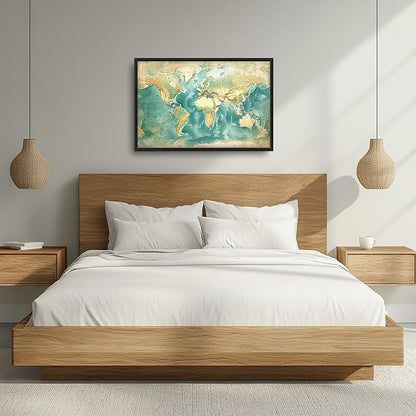 World Map Large Wall Art Framed Wall Decor for Living Room, Map Pictures Oversized Canvas Print Painting Modern Extra Large Framed Artwork for Bedroom Office Home Decor 36"x24"