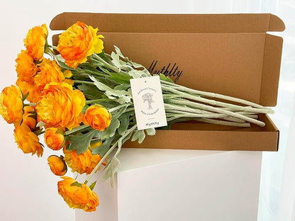 7 pcs Orange Peonies Artificial Flowers, Fake Ranunculus for for vase, Fake Silk Flowers for Home Table Centerpiece Office Desk Farmhouse Kitchen Dining Coffee Table Decoration (Light Orange)