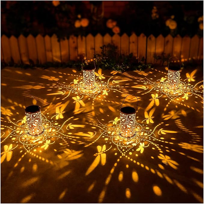 Christmas Gifts for Women Dragonfly Solar Lanterns Outdoor Waterproof Hanging Solar Lights Dragonfly Gifts for Women Men Metal Decorative LED Lanterns for Garden Decor,Yard,Patio,Lawn,Tabletop,Pathway