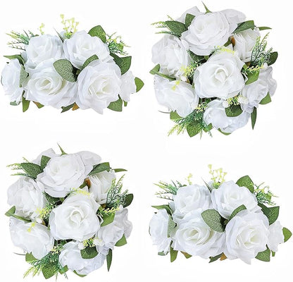 Artificial Flowers Ball 4 Pcs - White Wedding Table Centerpiece Decorations for Flower Arrangements