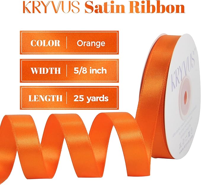 Premium Double Faced Satin Orange Ribbon, 5/8 Inch X 25 Yards, Perfect for Gift Wrapping, Crafts, Wedding Decor