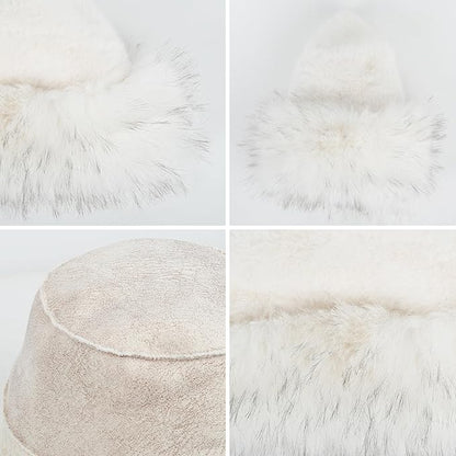 Fuzzy Bucket Hats for Woman Fur Winter Hat Fluffy Warmer Fisherman Cap