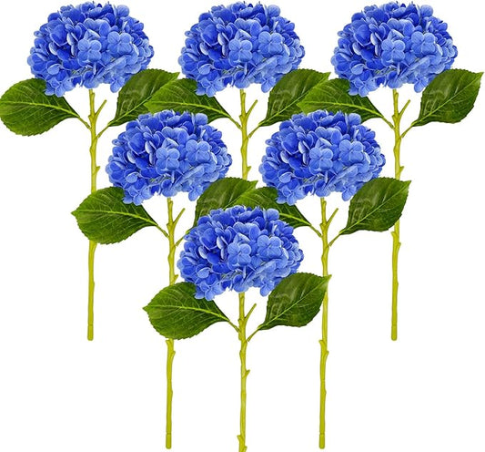 Fake Hydrangea Artificial Flowers with Stems 6 PCS 19.3" Latex Faux Hydrangea Flowers Bulk Real Touch for Vase Indoor Home Decoration Wedding Centerpieces Arrangements (Blue)