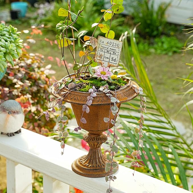 Sungmor Cast Iron Tabletop Flower Vase, Vintage Pretty French Urn Planter Design, 7" Tall 6.6" Wide Decorative Centerpieces Flower Stand Plants Holder, Artificial Flower Arrangements Home Decor