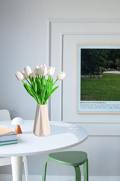 SITUMEIZI 15pcs White Flowers Artificial Tulips Fake Silk Flowers 14" in Bulk Home Kitchen Easter Wedding Decor Spring Easter Bouquet Decorations Floral Arrangements Real Touch Flower