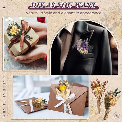 Layhit 24 Pcs Boho Dried Flower Bouquet Mini Wedding Handmade Dry Flowers Decor for Vase Crafts DIY Photo Boutonniere for Men Floral Plant for Bridesmaid Gift Birthday Decor (Vivid)