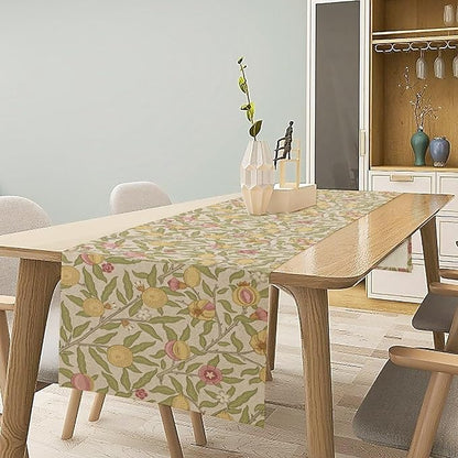 Vintage William Morris Table Runner, Yellow Lemon Fruit Peach Plant Boho Farmhouse Decor Table Runner for Kitchen Dining Home Party, 13x70 Inch