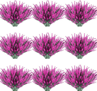 20 Bundles Artificial Lavender Flowers Outdoor UV Resistant Fake Flowers No Fade Faux Plastic Plants Garden Porch Window Box Decorating(Classic Fushia)