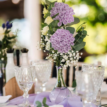 Artificial Flowers, 50pcs Realistic Artificial Rose for DIY Wedding Bouquets Centerpieces Arrangements, Purple Dahlia Flowers with Stem for Bridal Shower Party Home Decorations