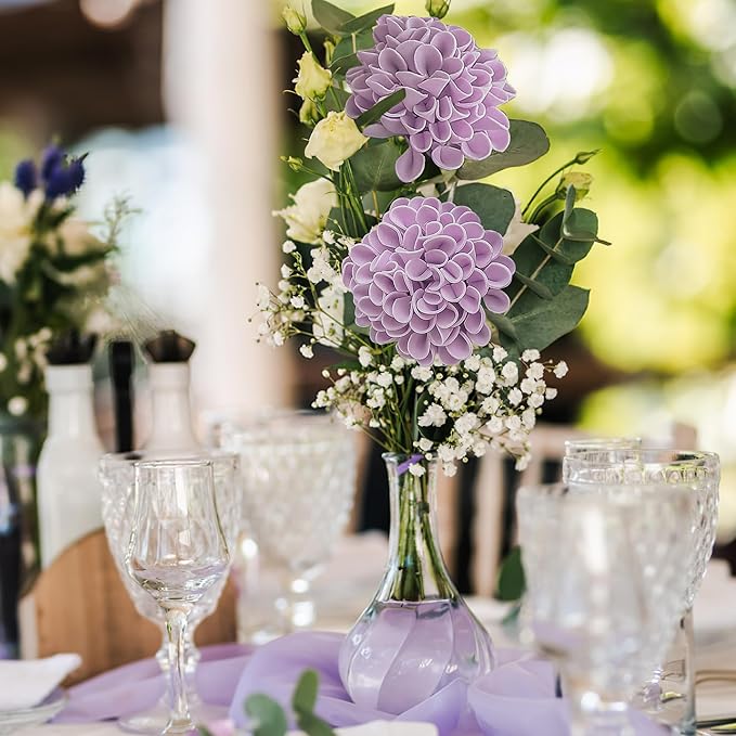 Artificial Flowers, 25pcs Realistic Artificial Rose for DIY Wedding Bouquets Centerpieces Arrangements, Purple Dahlia Flowers with Stem for Bridal Shower Party Home Decorations