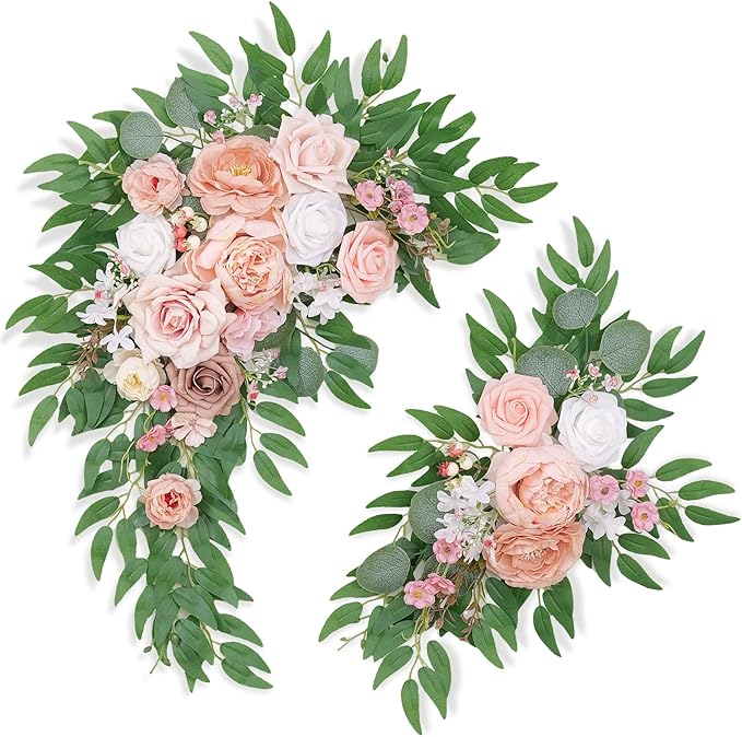 Pack of 2 Wedding Arch Decorations Artificial Hanging Flowers Floral Swag for Wedding Welcome Sign Backdrop Balloon Arch Home Party Bridal Ceremony Reusable(Deep Pink)