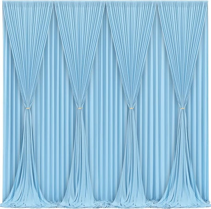 Blue Backdrop Curtains 8 Panels - Wrinkle-Free Light Blue Curtains Polyester Photography Drapes Photo Background for Baby Shower Birthday Party Decorations- 32 X10FT (Blue)