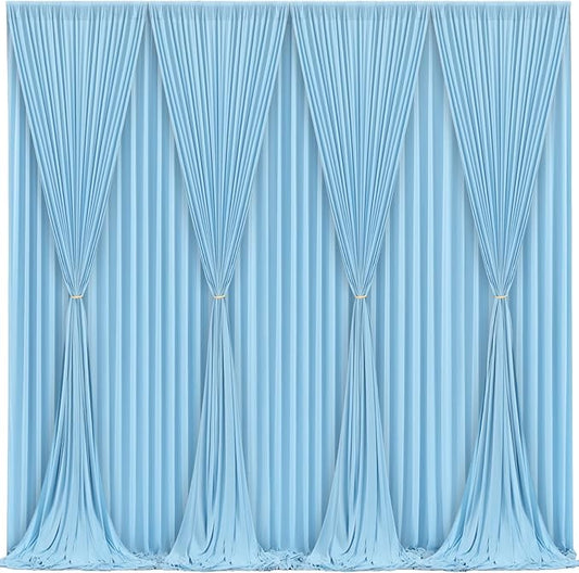 Blue Backdrop Curtains 8 Panels - Wrinkle-Free Light Blue Curtains Polyester Photography Drapes Photo Background for Baby Shower Birthday Party Decorations- 32 X10FT (Blue)
