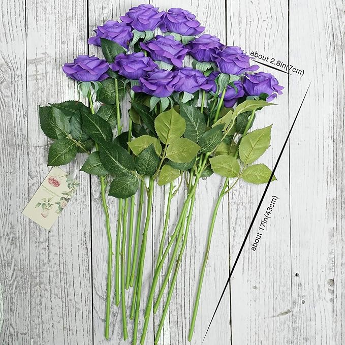 FiveSeasonStuff 12 Stems Artificial Flowers Real Touch Silk Roses for Wedding Decoration Bridal Bouquets Table Centerpieces Party Shower, Packed in Box (Imperial Purple) perial Purple