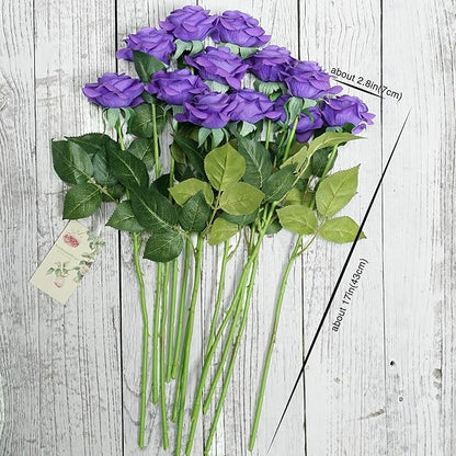 FiveSeasonStuff 12 Stems Artificial Flowers Real Touch Silk Roses for Wedding Decoration Bridal Bouquets Table Centerpieces Party Shower, Packed in Box (Imperial Purple) perial Purple