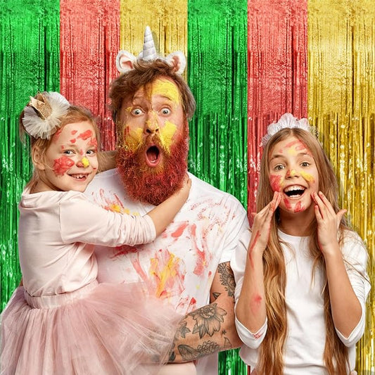 2 Pack Hawaii Party Backdrop Decorations Vibrant Summer Streamers Foil Fringe Curtains Metallic Tinsel Backdrop for Birthday Graduation Baby Shower Christmas Beach Holiday Party Decors
