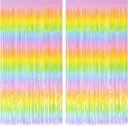 Gradient Pastel Foil Fringe Curtain - GREATRIL Pastel Color Backdrop Streamers for Kids Party/Classroom/Unicorn/Princess/Christmas Party Decorations (2 Pack)