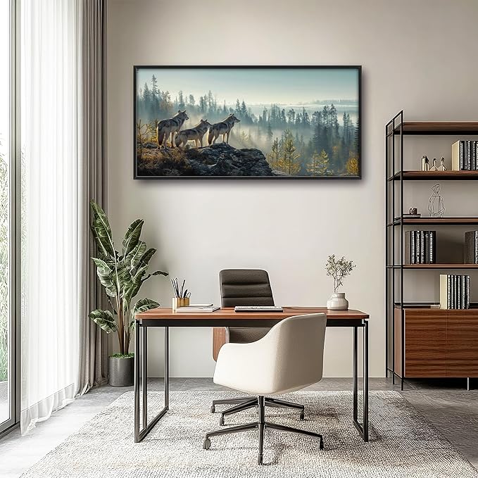 Framed Large Pictures Wall Art for Living Room, Forest Wolves Oversized Wall Decor Wolf Animal Canvas Print Painting Extra Large Framed Artwork for Bedroom Office 60"x30"