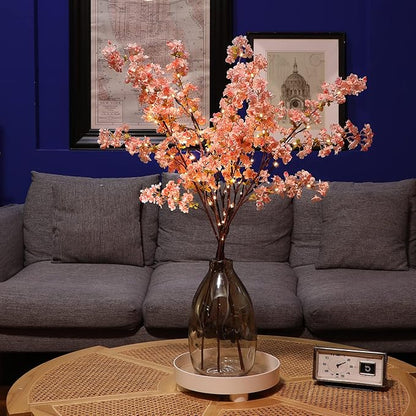 Sunm Boutique 3 PCS Silk Cherry Blossom Branches - Lighted Brown Twig Branches, Artificial White Flower Stems, 39'' Faux Tree for Wedding Home Decor
