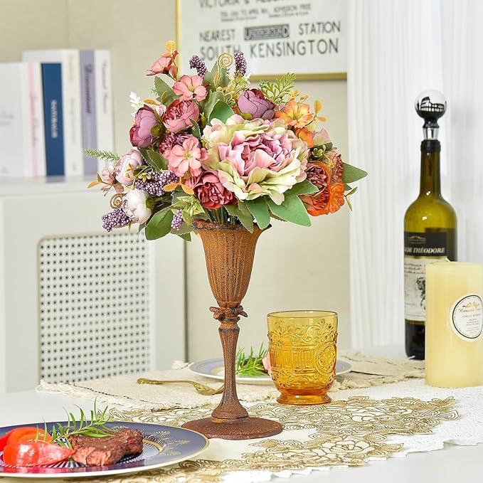 Sungmor Cast Iron Tabletop Flower Vase, Vintage Pretty Tulip Design, 8.6" Tall Decorative Centerpieces Flower Stand, Artificial Flower Arrangements Home Decor for Ceremony Birthday Holiday Event Party