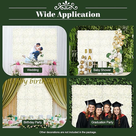 20 Pack Flowers Wall Panels Artificial Floral Wall Mat Handmade 3D Silk Rose Hydrangea Dahlia Floral Panels for Photo Background Home Party Wedding Backdrop Decoration, 24 x 16 inch (F)